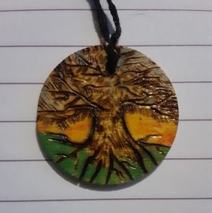 Woodburnt and painted necklace charm
